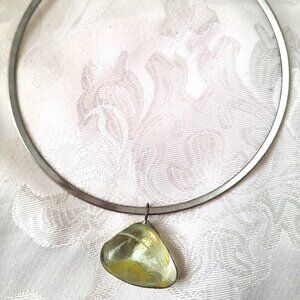 Yellow Glass Pendant Choker Necklace Boho Modernist Artist Cool Fun Trendy